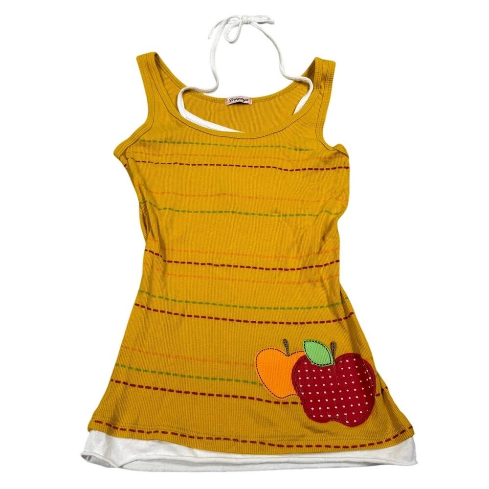 Vintage Papaya Layered Tank Top Halter Stripe Womens Size L Apple